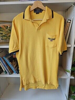 Ralph Lauren Polo Sport Yellow Polo Black Trim Embroidered Cotton Size Small